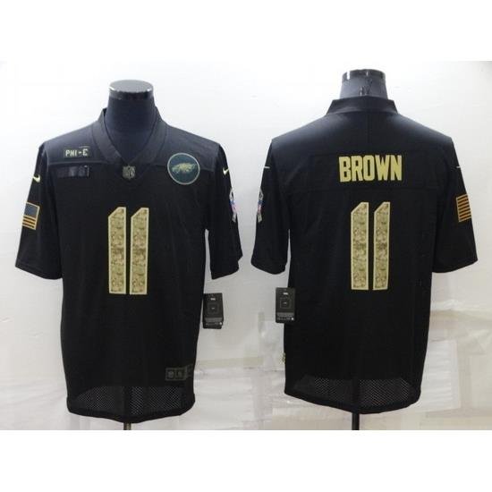 Men Philadelphia Eagles 11 A J Brown Black Camo Salute To Service Limited Stitched Jerse