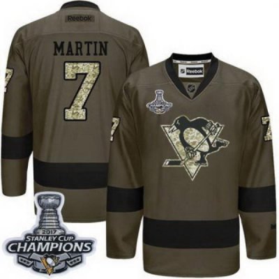 Penguins #7 Paul Martin Green Salute to Service 2017 Stanley Cup Finals Champions Stitched NHL Jersey