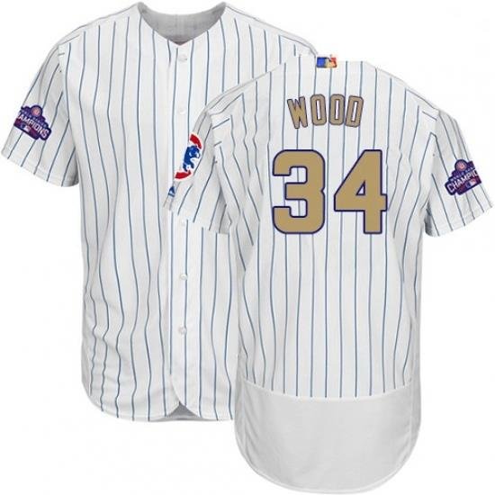 Mens Majestic Chicago Cubs 34 Kerry Wood Authentic White 2017 Gold Program Flex Base MLB Jersey