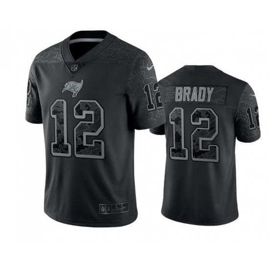 Men Tampa Bay Buccaneers 12 Tom Brady Black Reflective Limited Stitched Jersey