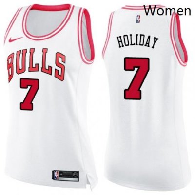 Womens Nike Chicago Bulls 7 Justin Holiday Swingman WhitePink Fashion NBA Jersey