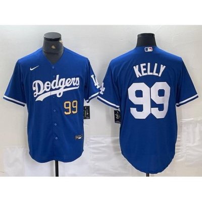 Men Los Angeles Dodgers 99 Joe Kelly Blue City Connect Cool Base Stitched Baseball Jersey 4