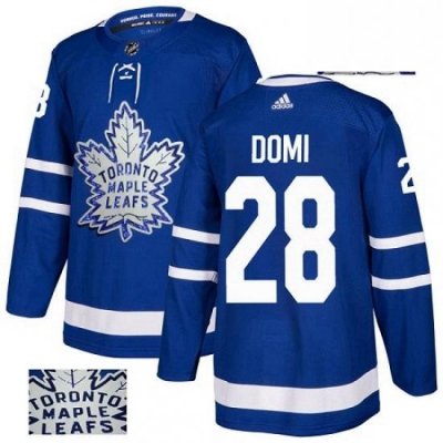 Mens Adidas Toronto Maple Leafs 28 Tie Domi Authentic Royal Blue Fashion Gold NHL Jersey