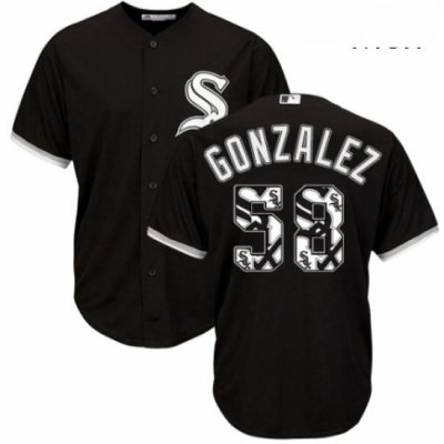 Mens Majestic Chicago White Sox 58 Miguel Gonzalez Authentic Black Team Logo Fashion Cool Base MLB Jersey