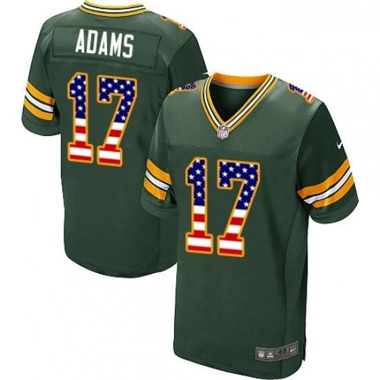 Men Nike Green Bay Packers 17 Davante Adams Elite Green Home USA Flag Fashion NFL Jersey