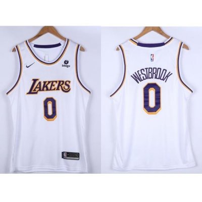 Men Los Angeles Lakers Russell Westbrook 0 White 75th Anniversary White Nike Stitched Jersey