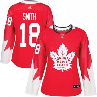 Womens Adidas Toronto Maple Leafs 18 Ben Smith Authentic Red Alternate NHL Jersey