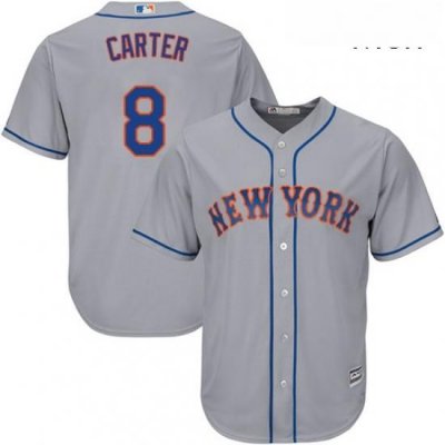 Mens Majestic New York Mets 8 Gary Carter Replica Grey Road Cool Base MLB Jersey