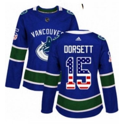 Womens Adidas Vancouver Canucks 15 Derek Dorsett Authentic Blue USA Flag Fashion NHL Jersey