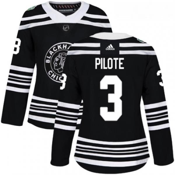 Womens Adidas Chicago Blackhawks 3 Pierre Pilote Authentic Black 2019 Winter Classic NHL Jersey