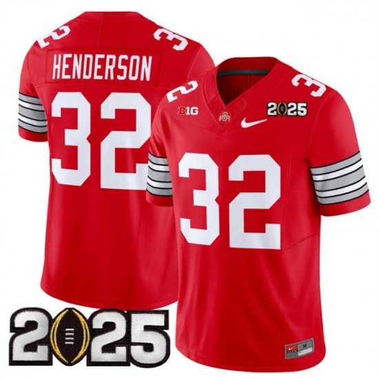 Men's Ohio State Buckeyes #32 TreVeyon Henderson Red 2025 CFP Final Patch F.U.S.E. Vapor Limited Stitched Football Jersey