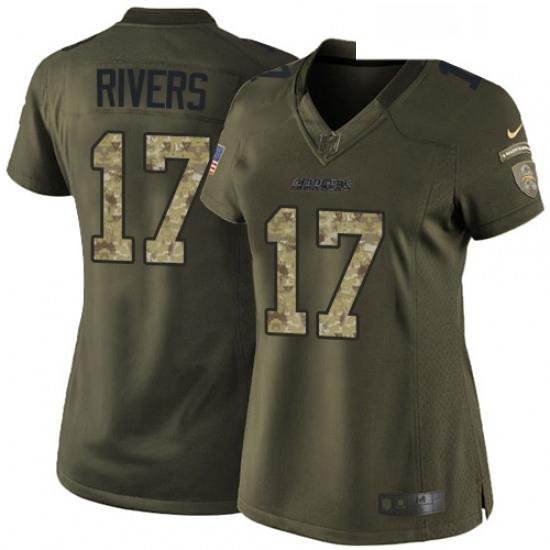 Womens Nike Los Angeles Chargers 17 Philip Rivers Elite Green Salute to Service NFL Jersey