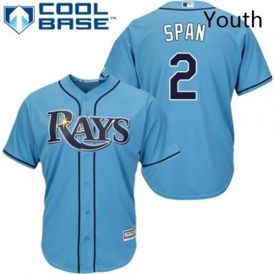 Youth Majestic Tampa Bay Rays 2 Denard Span Replica Light Blue Alternate 2 Cool Base MLB Jersey