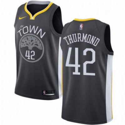 Mens Nike Golden State Warriors 42 Nate Thurmond Swingman Black Alternate NBA Jersey Statement Edition