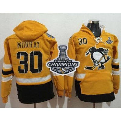 Men Pittsburgh Penguins 30 Matt Murray Gold Sawyer Hooded Sweatshirt 2017 Stadium Series Stanley Cup Finals Champions Stitched NHL Jersey