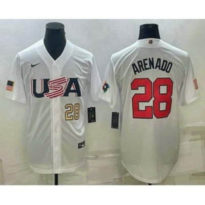 Mens USA Baseball #28 Nolan Arenado Number 2023 White World Baseball Classic Replica Stitched Jersey