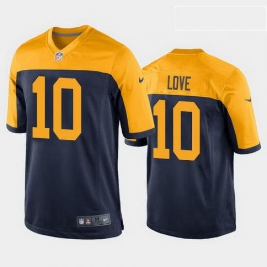 men jordan love green bay packers navy throwback game jersey