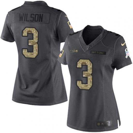 Nike Seahawks #3 Russell Wilson Black Womens Stitched NFL Limited 2016 Salute to Service Jersey