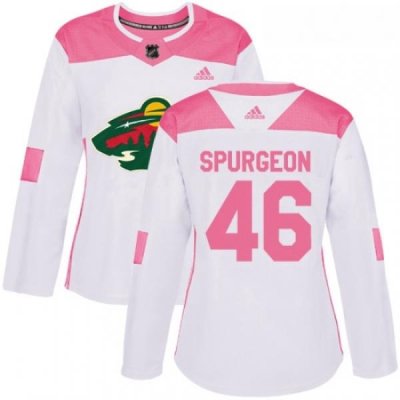 Womens Adidas Minnesota Wild 46 Jared Spurgeon Authentic WhitePink Fashion NHL Jersey