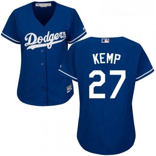 Womens Majestic Los Angeles Dodgers 27 Matt Kemp Replica Royal Blue Alternate Cool Base MLB Jersey