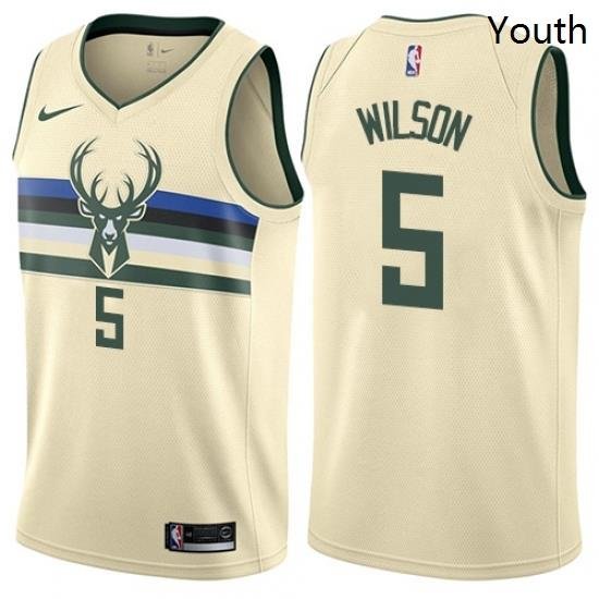 Youth Nike Milwaukee Bucks 5 D J Wilson Swingman Cream NBA Jersey City Edition