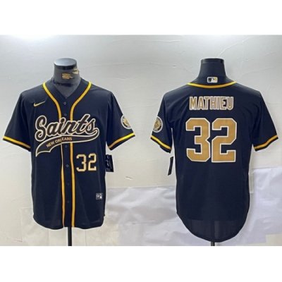 Men New Orleans Saints 32 Tyrann Mathieu Black Cool Base Stitched Baseball Jersey  2