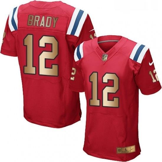 Mens Nike New England Patriots 12 Tom Brady Elite RedGold Alternate NFL Jersey