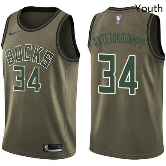 Youth Nike Milwaukee Bucks 34 Giannis Antetokounmpo Swingman Green Salute to Service NBA Jersey