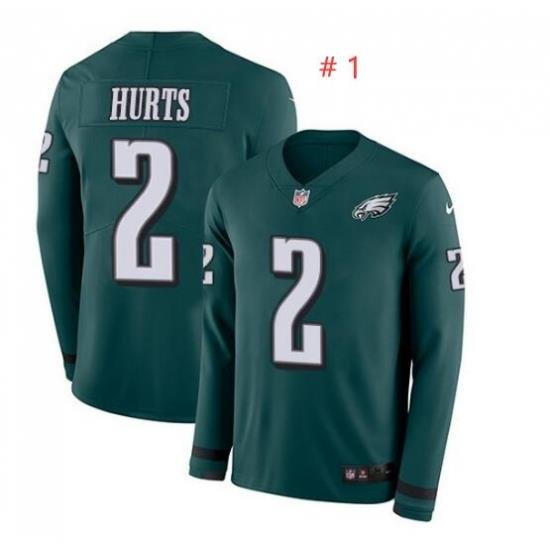 Nike Eagles 1 Jalen Hurts Green Team Color Men Stitched NFL Limited Therma Long Sleeve Jersey