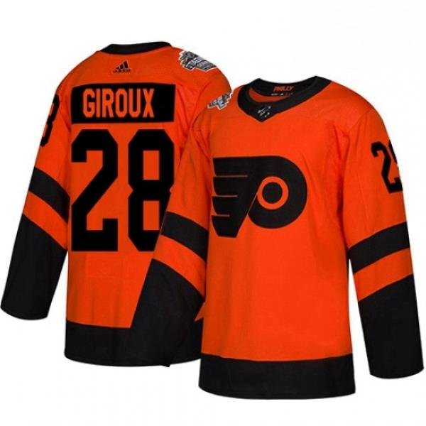 Mens Adidas Philadelphia Flyers 28 Claude Giroux Orange Authentic 2019 Stadium Series Stitched NHL Jersey