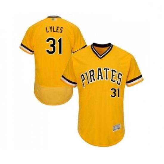 Mens Pittsburgh Pirates 31 Jordan Lyles Gold Alternate Flex Base Authentic Collection Baseball Jersey