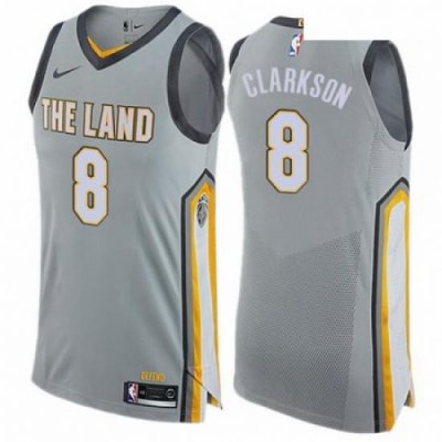 Mens Nike Cleveland Cavaliers 8 Jordan Clarkson Authentic Gray NBA Jersey City Edition