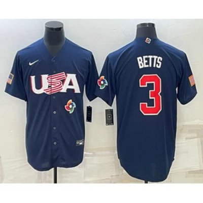 Men's USA Baseball #3 Mookie Betts 2023 Navy World Baseball Classic Stitched Jersey