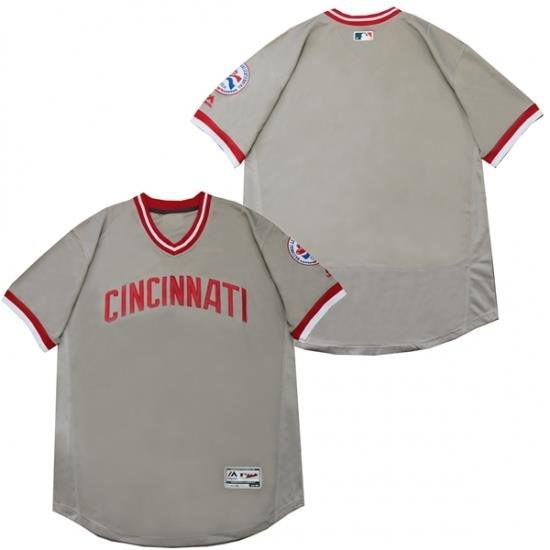 Men Cincinnati Reds Blank Gray ThroWback Jersey