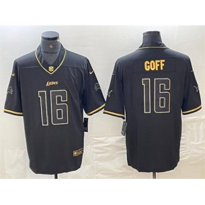 Men Detroit Lions 16 Jared Goff Black Gold Edition Stitched Jersey