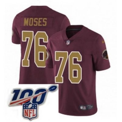 Mens Nike Washington Redskins 76 Morgan Moses Burgundy RedGold Number Alternate 80TH Anniversary Vapor Untouchable Limited Stitched 100th anniversary Neck