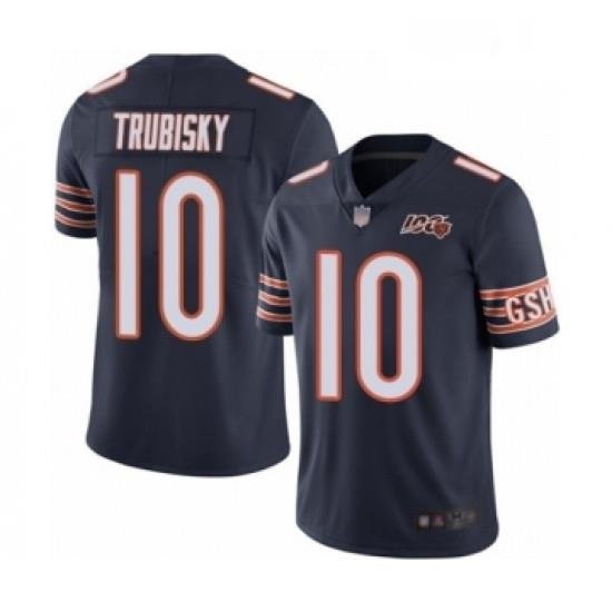 Mens Chicago Bears 10 Mitchell Trubisky Navy Blue Team Color 100th Season Limited Football Jersey