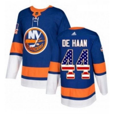 Youth Adidas New York Islanders 44 Calvin de Haan Authentic Royal Blue USA Flag Fashion NHL Jersey