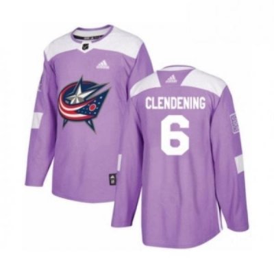 Mens Adidas Columbus Blue Jackets 6 Adam Clendening Authentic Purple Fights Cancer Practice NHL Jersey