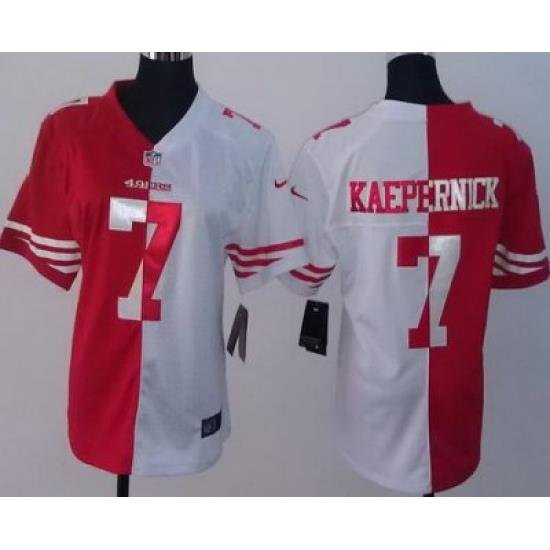 Women Nike San Francisco 49ers 7 Colin Kaepernick Red White Split NFL Jerseys