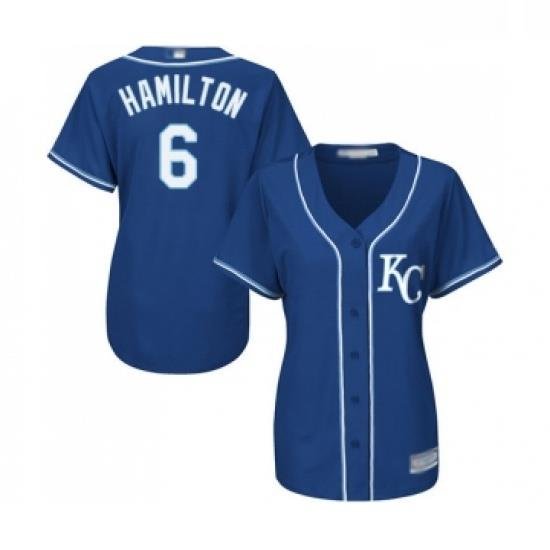 Womens Kansas City Royals 6 Billy Hamilton Replica Blue Alternate 2 Cool Base Baseball Jersey