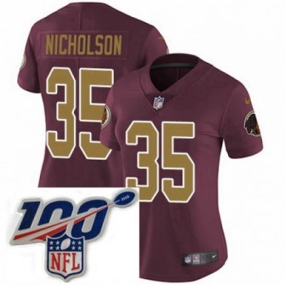 Womens Nike Washington Redskins 35 Montae Nicholson Burgundy RedGold Number Alternate 80TH Anniversary Vapor Untouchable Limited Stitched 100th anniversary