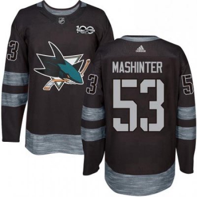 Mens Adidas San Jose Sharks 53 Brandon Mashinter Premier Black 1917 2017 100th Anniversary NHL Jersey