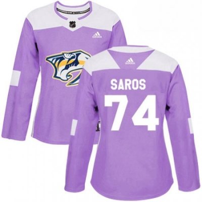 Womens Adidas Nashville Predators 74 Juuse Saros Authentic Purple Fights Cancer Practice NHL Jersey