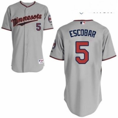 Mens Majestic Minnesota Twins 5 Eduardo Escobar Replica Grey Road Cool Base MLB Jersey