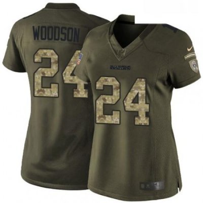 Womens Nike Oakland Raiders 24 Charles Woodson Elite Green Salute to Service NFL Jersey