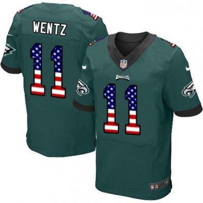 Mens Nike Philadelphia Eagles 11 Carson Wentz Elite Midnight Green Home USA Flag Fashion NFL Jersey