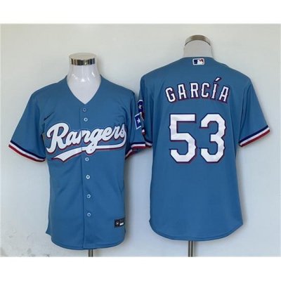 Men Texas Rangers 53 Adolis Garcia Blue With Patch Cool Base Stitched MLB Jersey