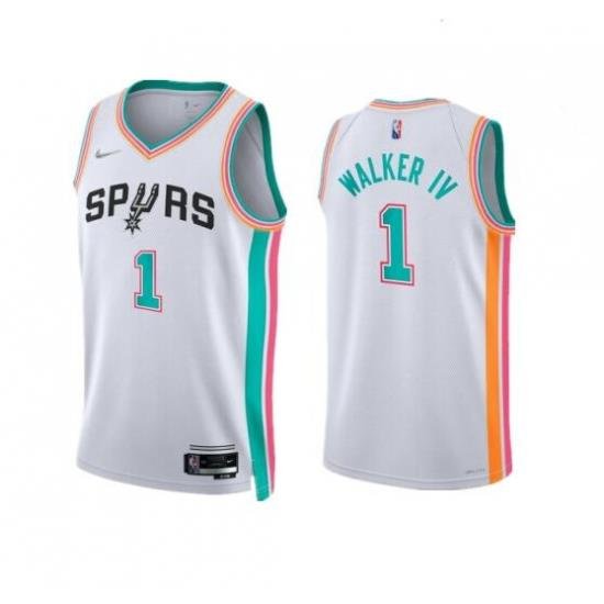 Men San Antonio Spurs 1 Lonnie Walker IV 2021 22 White City Edition Stitched Jersey