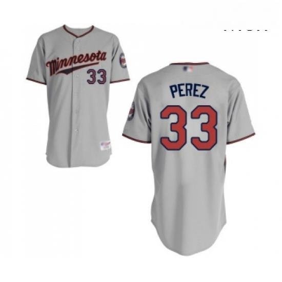 Mens Minnesota Twins 33 Martin Perez Authentic Grey Road Cool Base Baseball Jersey